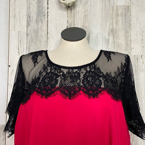 Torrid Lace Inset Top Red Black Short Sleeve Flowy Business Preppy Size 2X - Picture 2 of 11